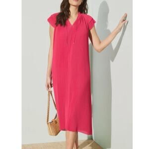 J McLaughlin Sz M Aisha Dress Pink Midi Vacation Cruise Preppy Loose Fit Caftan